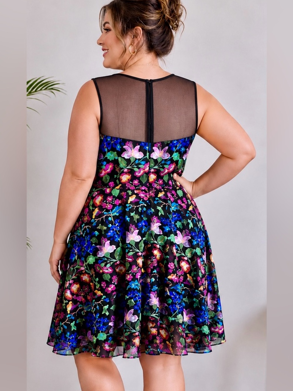 NWT Tahari ASL Floral Embroidered-Mesh Illusion Fit & Flare Dress Size 16 - Picture 3 of 12